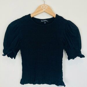 En Saison Black Smocked Puff Sleeve Top
